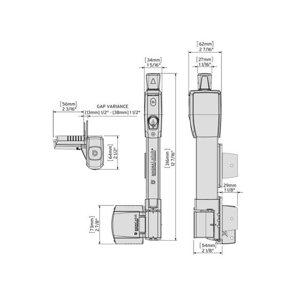 D&D Magna Latch Vertical Pull Series 3 Adjustable