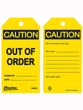 Master Lock Guardian Extreme Tag Caution Out Of Order Yellow (6Pk)